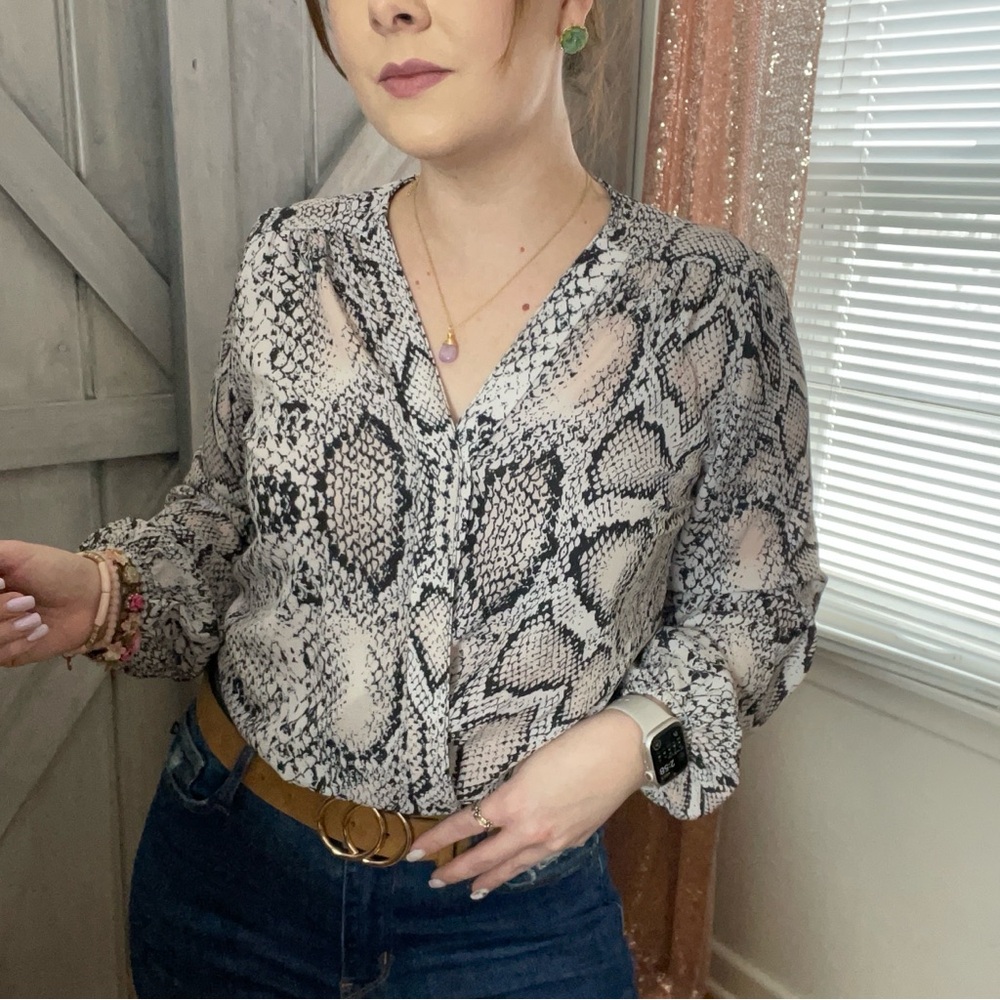 Reptile Snake black white cream‎ swim sheer wrap front Size small